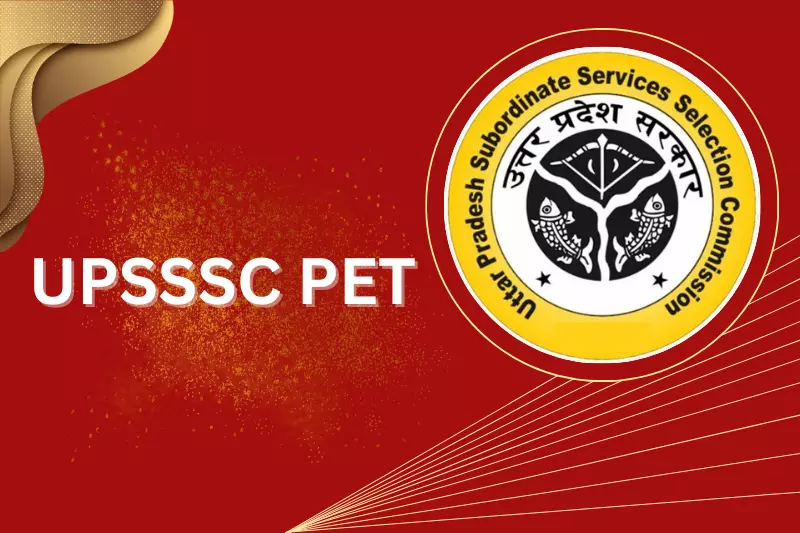 Logo of the UPSSC on a vibrant red background.