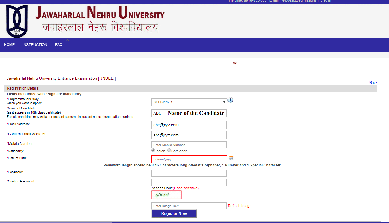 JNUEE Application Form Correction 2018 Started – Check 