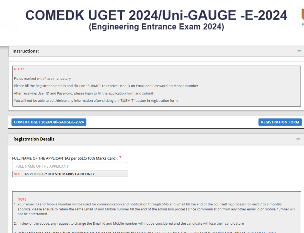 COMEDK UGET 2024 Application Correction (Started), Edit Here